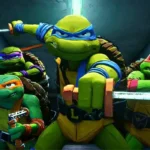 the four ninja turtles posing with their weapons in tmnt mutant mayhem 1